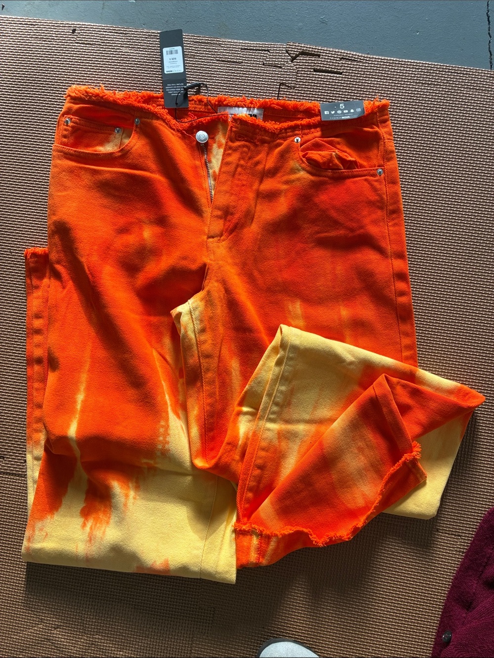 Fashion Nova Orange & Yellow Tie-Dye Straight Leg Jeans